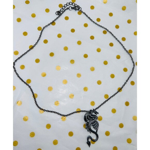 Black Dragon Pendant Necklace With Adjustable Black Chain Gothic Mystic 10.5” - Picture 3 of 3